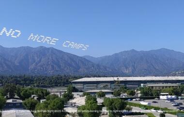 NO MORE CAMPS Tsuru For Solidarity Karen Ishizuka Santa Anita Assembly Center CA Captured via the 4th wall app a free public AR app